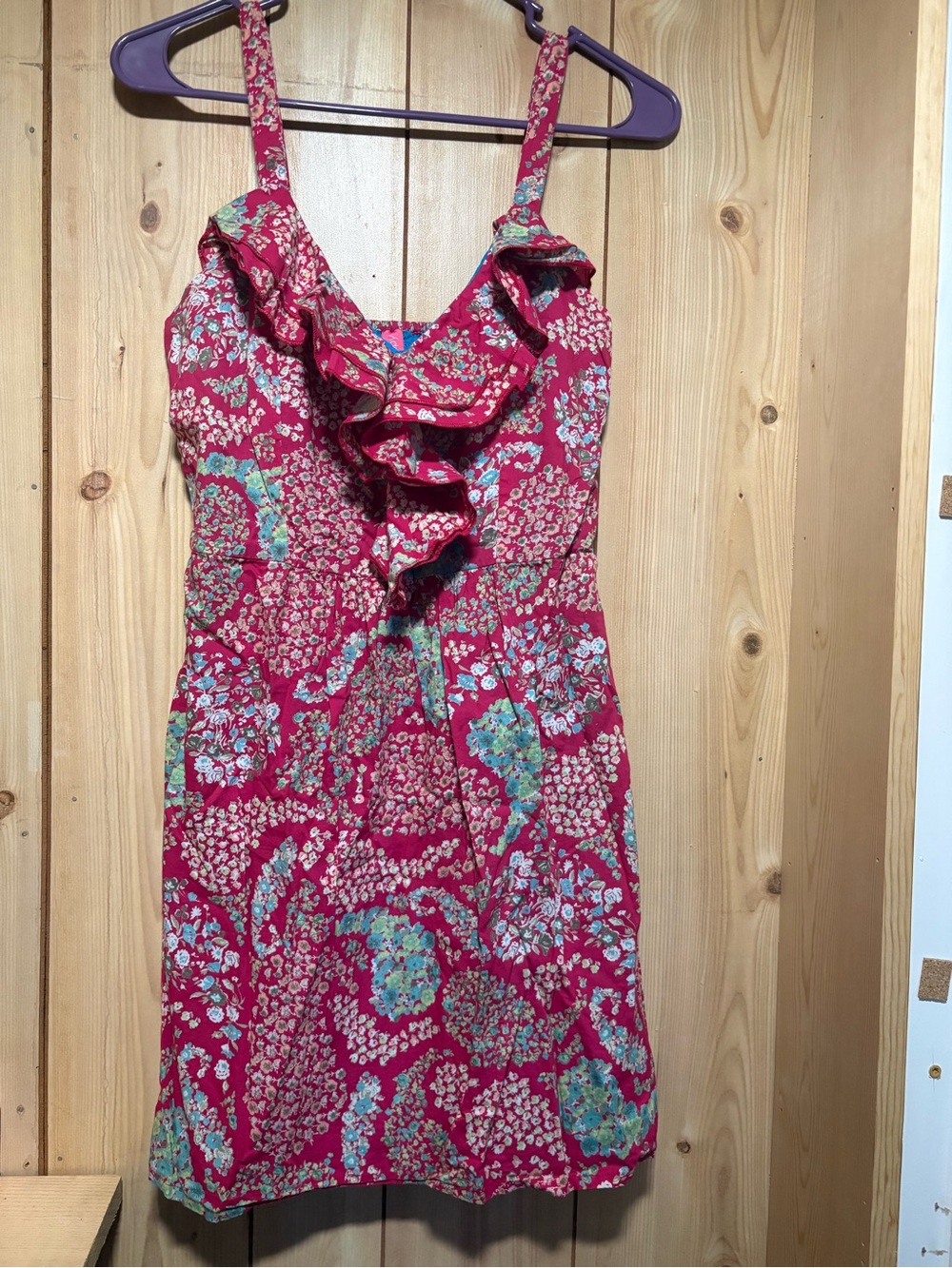 Ruffled Floral Mini Dress in Fuchsia Pink